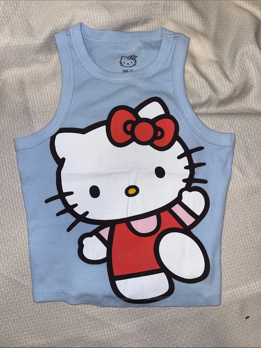 Hello Kitty Light Blue Tank Top with Red & White Graphic